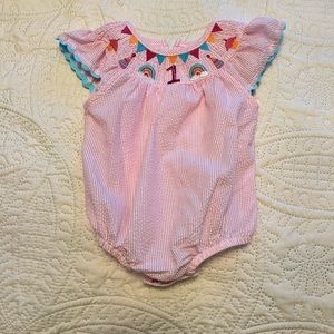 Mud Pie Smocked 1st Birthday Bubble Bodysuit, 12-18 Months